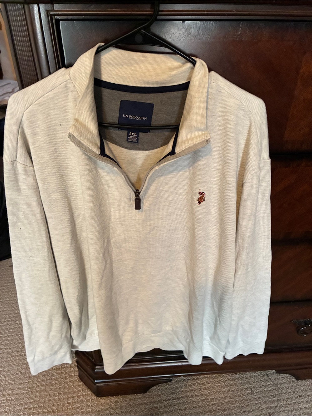 U.S. Polo Assn. Men's Cream Half-Zip Pullover with Embroidered Logo